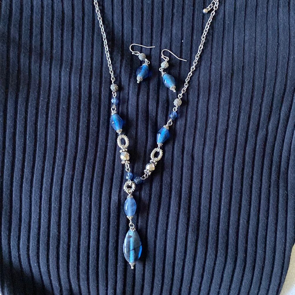 Lia Sophia blue beaded Necklace and earrings